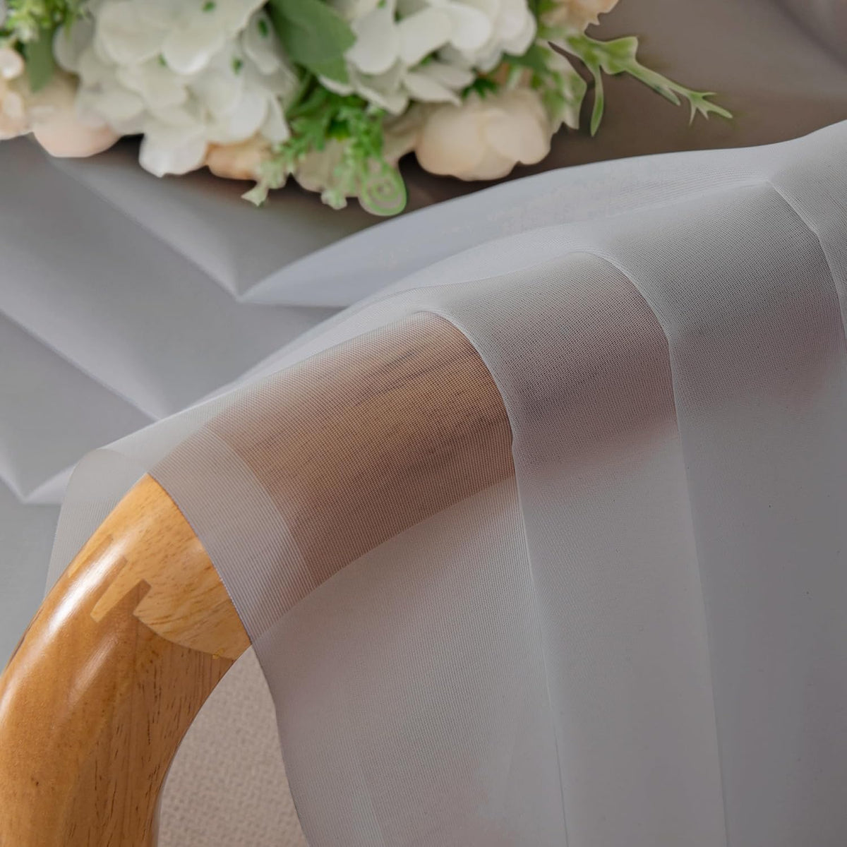 Chyhomenyc Sheer Light Grey Valances for Windows 2 Pack, Small Window Curtains for Living Room Bathroom Cafe Laundry Basement, Modern Top Dual Rod Pocket Voile Curtain, 42W x 14L inches