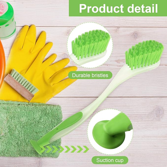 5 Pieces Long Dish Brush with Handle Assorted Color Dishwashing Brush with Suction Cup Multipurpose Scrub Cleaning Tool for Kitchen, Toilet, Etc.
