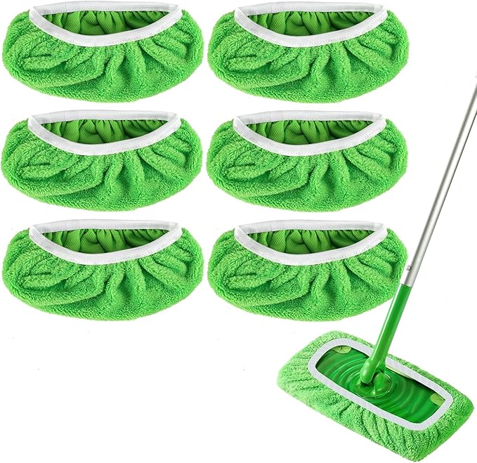 Reusable Wet Pads for Swiffer Sweeper Mop - Dry Sweeping Cloths & Wet Mopping Cloths for Household Cleaning - Washable Microfiber Pads for Mopping Floors - 6 Pack (Mop is not Included)