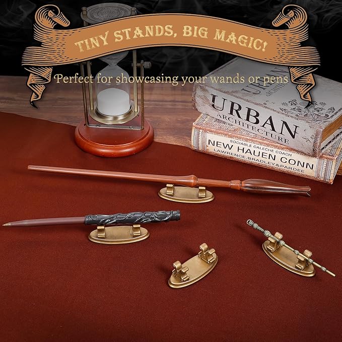 4PCS Resin Pen Holders Wizard Magic Wand Display Stands Mini Holders for Pencil Desk Decor Collection, 2.8'' L×1.1'' W× 0.9'' H, Gold