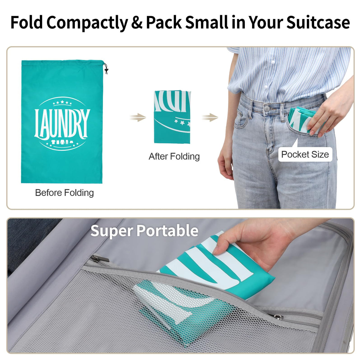 F-color Travel Laundry Bags 2 Pack - Cruise Essentials 2025 Large Dirty Clothes Travel Bag with Drawstring Closure for Cruise Cabin Camp and College Dorm Essentials, Blue +Grey