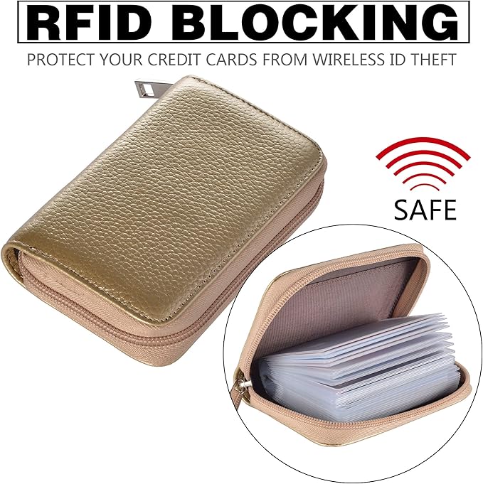 Easyoulife Genuine Leather Credit Card Holder Zipper Wallet With 26 Card Slots