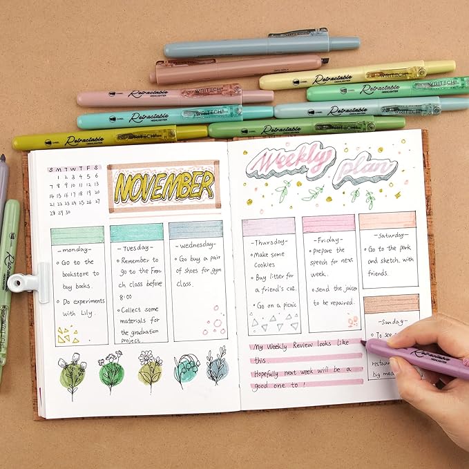 WRITECH Retractable Highlighters Assorted Colors: Chisel Tip Click Aesthetic Highlighter Marker Pens Pack Multi Colored Ink No Bleed Smear for Highlighting Journaling (12ct Neutral)