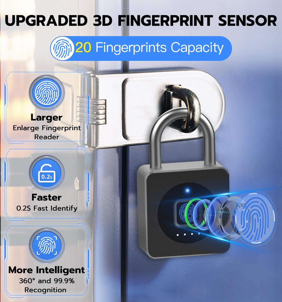 eLinkSmart Fingerprint Gym Locker Lock, Keyless Biometric Padlock, Weatherproof Electronic Digital Bluetooth App Smart Combo Pad Lock for Outdoor Fence Gate School Locker Storage Pool Shed - Black