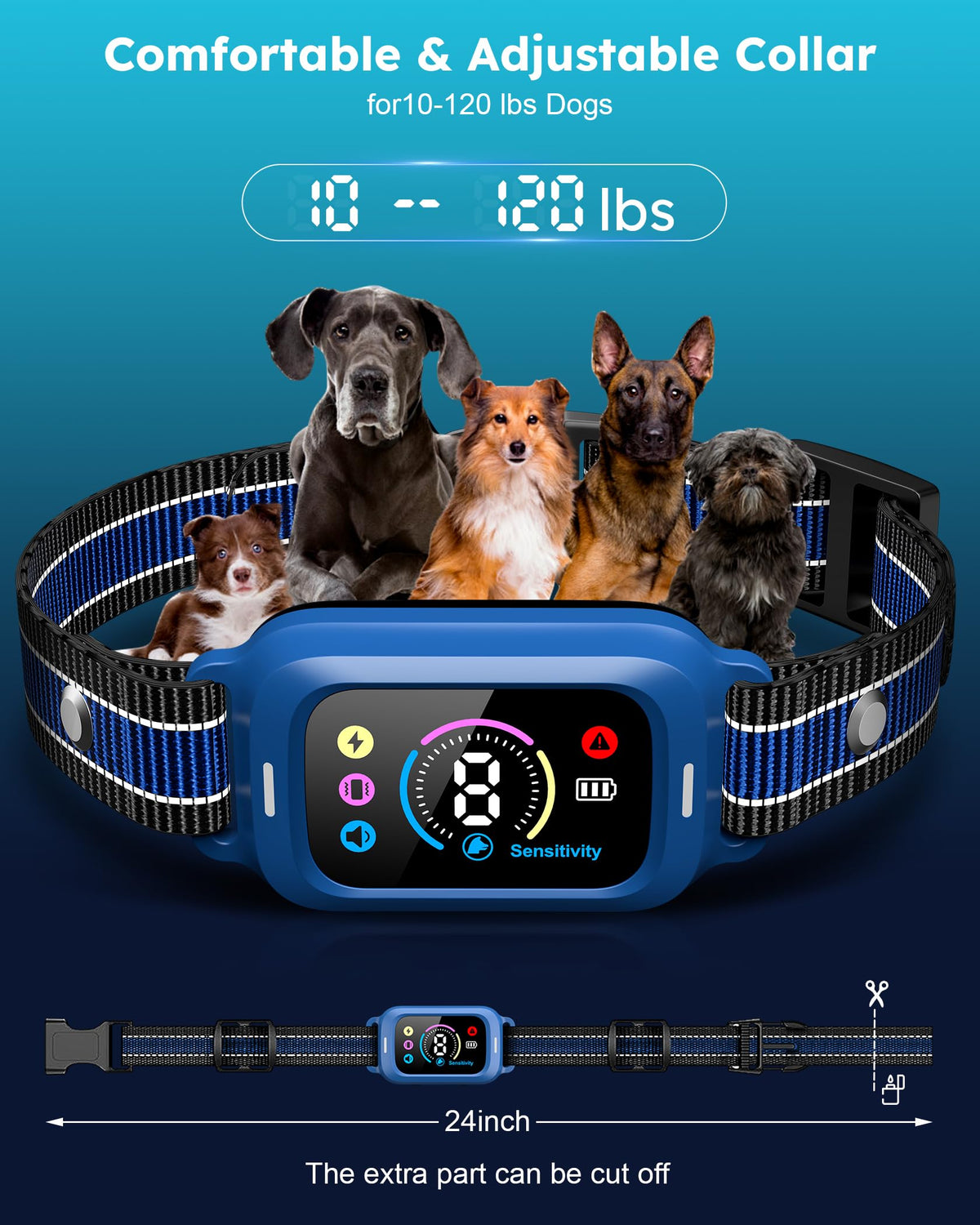 Bark Collar - Automatic Anti Barking Collar with 8 Sensitivity, Rechargeable Smart Bark Collar for Large Medium Small Dogs, Waterproof Bark Training Collar with Adjustable Beep Vibration Static Modes