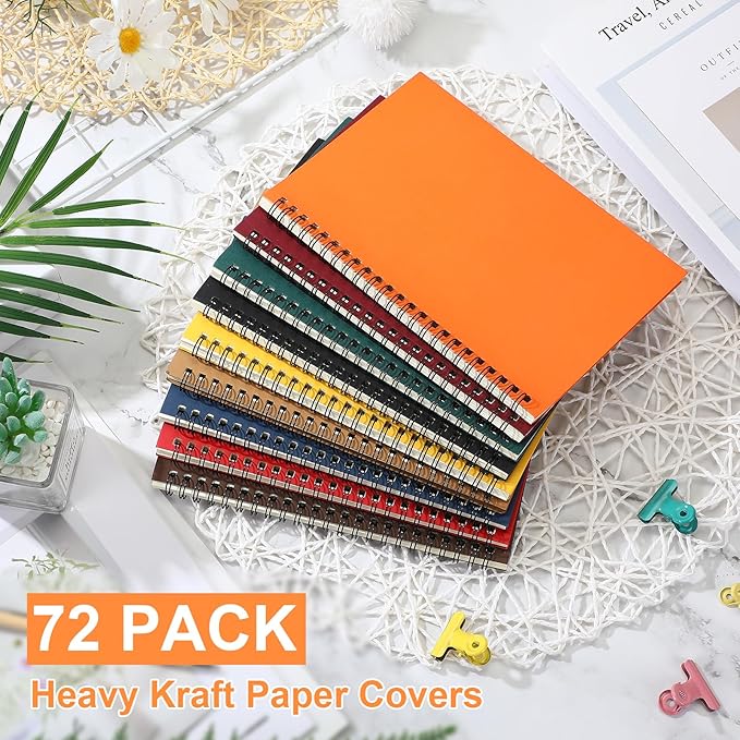 Yahenda 72 Pcs Spiral Notebook Bulk A5 Journal Lined 8.3'' x 5.5'' Writing Composition Paper Small Notepad Subject Notebook for Students Office Business Back to School Supplies (Multi Color)