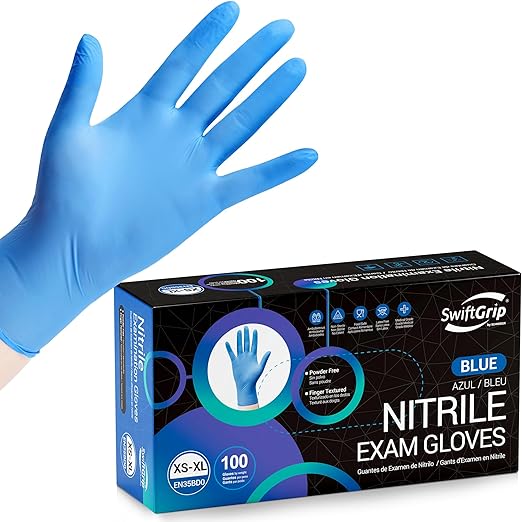 Disposable Nitrile Exam Gloves, Blue, Nitrile Gloves Disposable Latex Free, Medical Gloves, Cleaning Gloves, Food-Safe Rubber Gloves, Powder Free, Non-Sterile, 50-ct Box (X-Small)