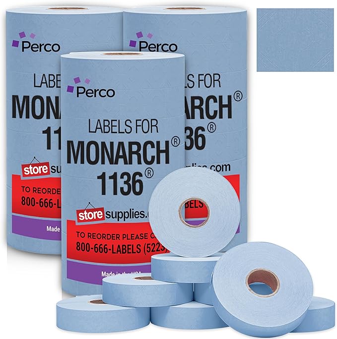 Blue Pricing Labels for Monarch 1136 Price Gun – 3 Sleeves, 24 Rolls Value Pack - 42,000 Price Marking Labels – with Ink Rolls Included