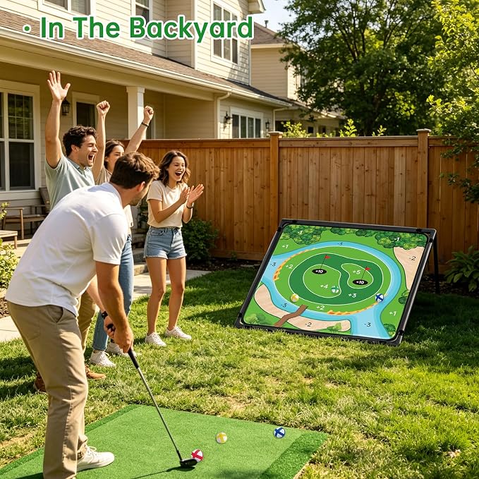 Dual-Sided Golf Chipping Game Set with Club - Sticky Golf Games Pro Battle Mat,Portable Practice Game,Golf Gifts for Dads and Junior Golfers - Indoor and Outdoor (1Pack)