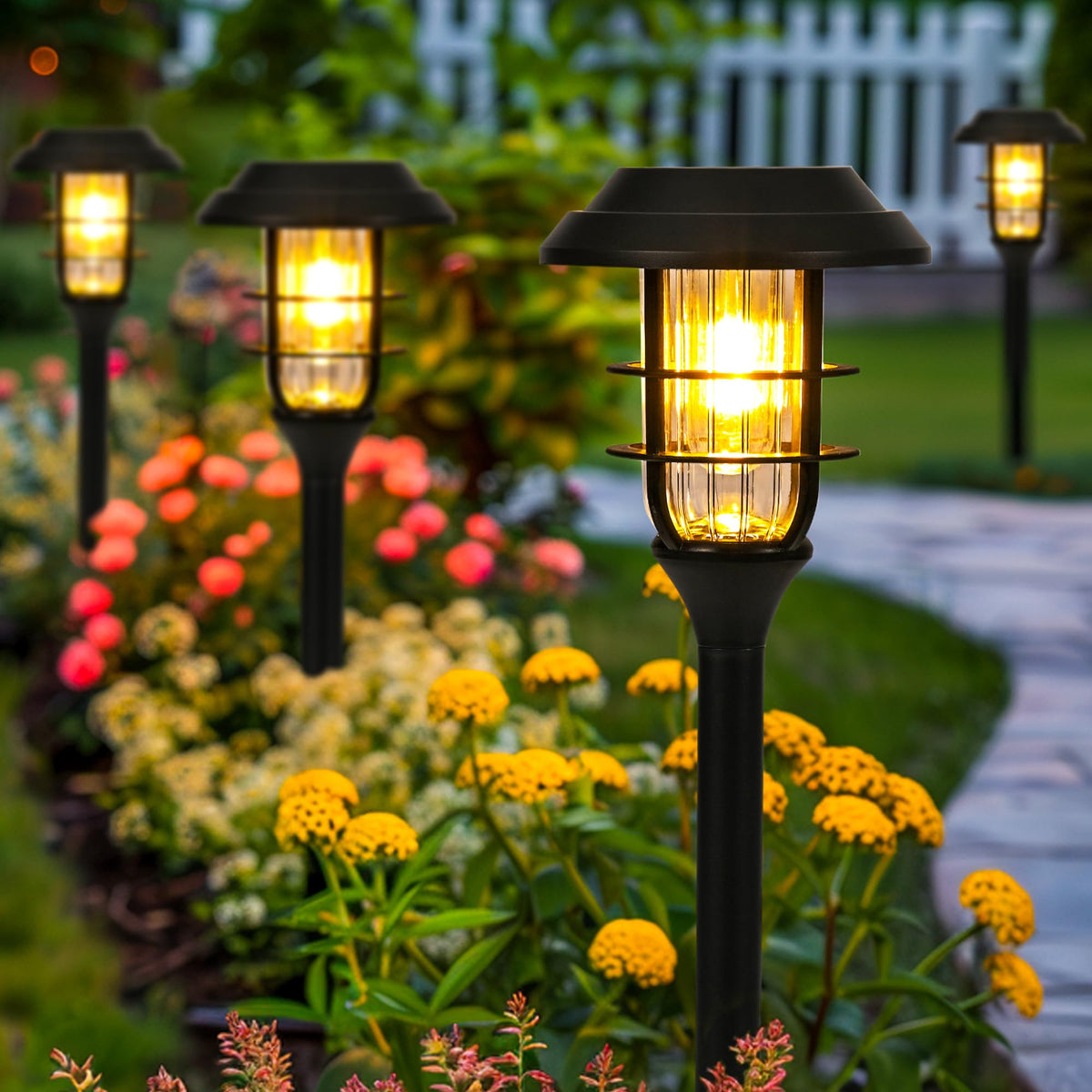 HMDecor Solar Garden Lights Outdoor,8 Pack Bright Solar Lights Outdoor Waterproof, Solar Powered Outdoor Decor for Yard, Pathway,Patio,Walkway,Driveway