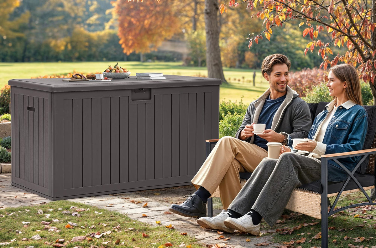 YITAHOME 200 Gallon Double-Wall Deck Box with Divider & Side Handles, Outdoor Large Storage for Patio Furniture Cushions, Garden Pool Accessories, Water Resistant & Lockable
