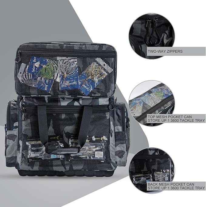Goture Large Tackle Bag, Included 1 Utility Tackle Box and 2 3700-Size Trays, 600D Water Resistant Saltwater Gear Storage Big Fishing Bag with EVA Bottom, Removable Dividers, Fishing Gifts for Men