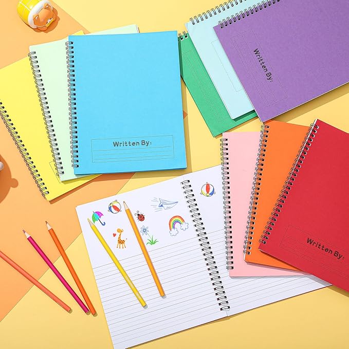 Henoyso 10 Pcs 100/50 Sheets Primary Composition Notebook K-2 Bulk Spiral Primary Journal Drawing Handwriting Practice for Kids Kindergarten 1st 2nd Back to School Supplies (Stylish Color,50 Sheets)