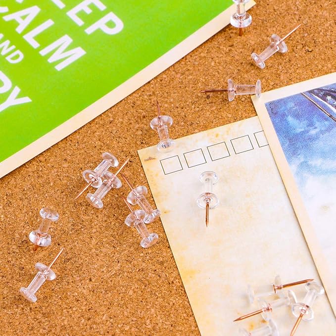 Yalis Push Pins 600 Count, Standard Rose Gold Pins Clear Thumb Tacks Steel Point and Clear Plastic Head (Rose Gold)