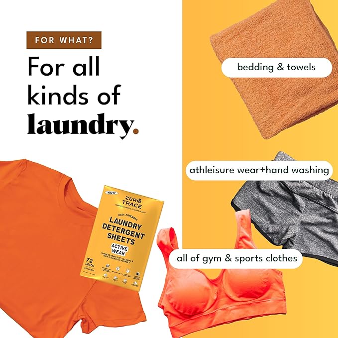 Zero Trace All Natural Laundry Detergent Sheets Eco Friendly - Laundry Soap - Active Wear Travel Laundry Detergent (72 Loads 36 Sheets)