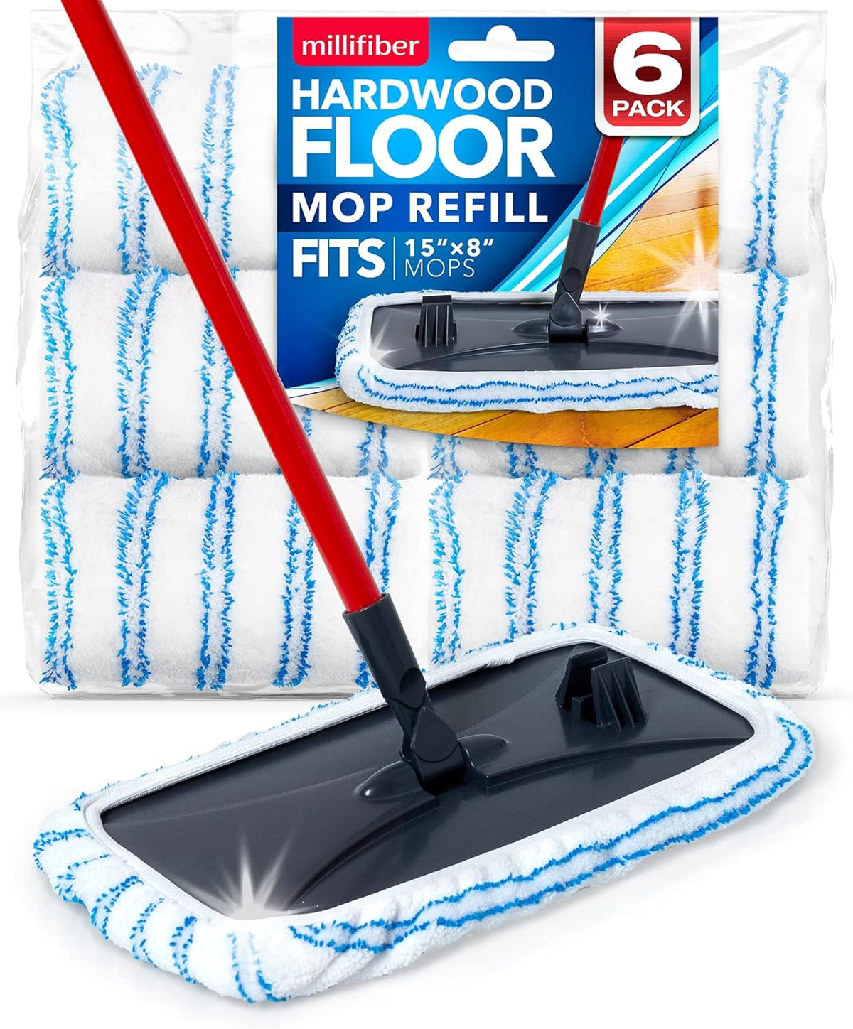 Microfiber Mop Refills 15x8 Inches, 6-Pack (Mop is Not Included)
