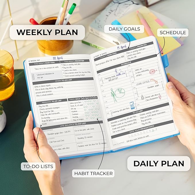 Clever Fox Daily Planner – Undated Planning Notebook with Hourly Schedule & To-Do List – Personal Day Task & Work Organizer, 6 Months (Sky Blue)
