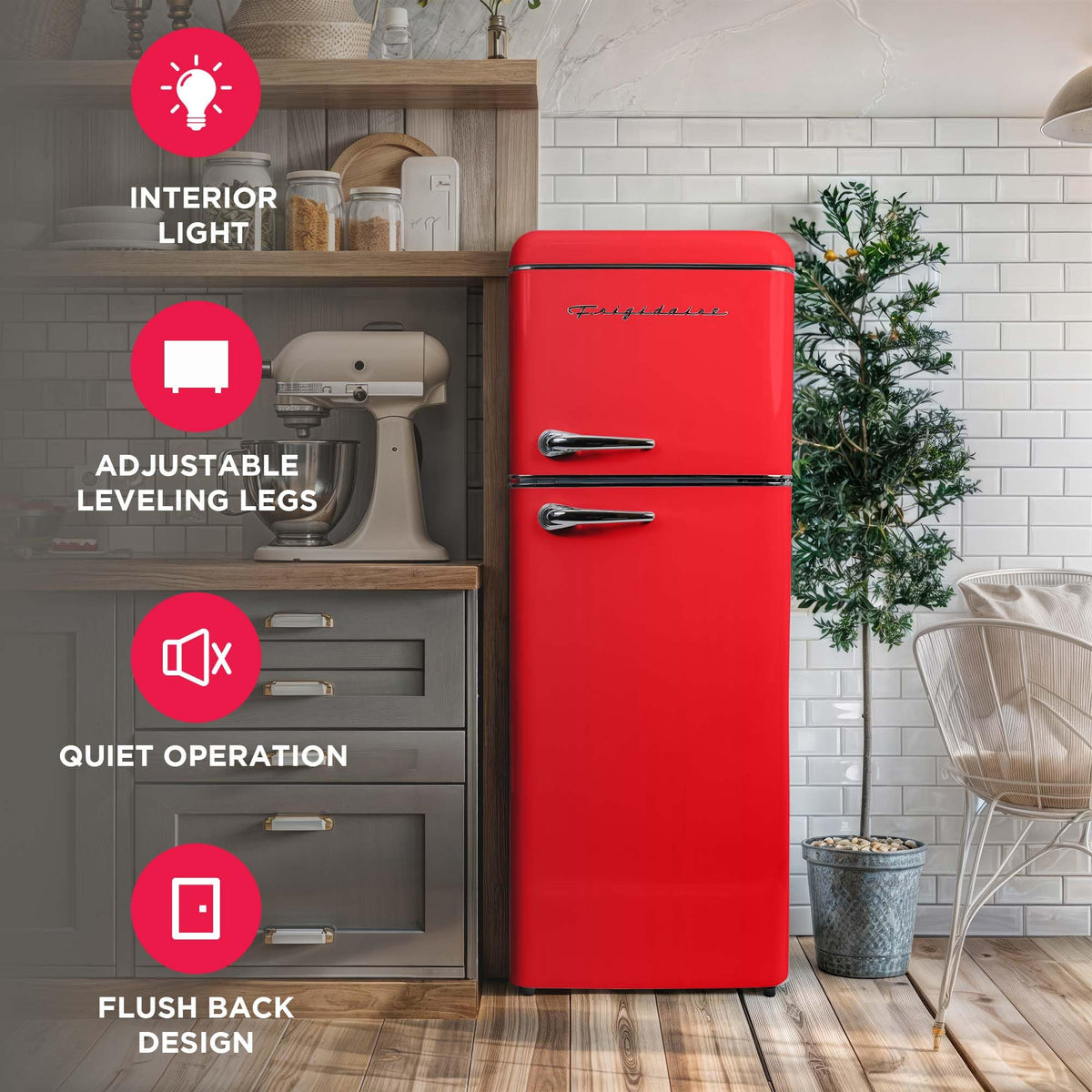 Frigidaire EFR756, 2 Door Apartment Size RETRO Refrigerator with Top Freezer, Chrome Handles, 7.5 cu ft