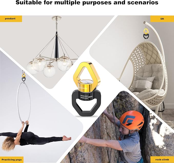 Swing Swivel, 35KN Safety Rotational Device, Swing Spinner for Web Tree Swing, Aerial Dance, Children's Swing, Hanging Hammock Black-Gold
