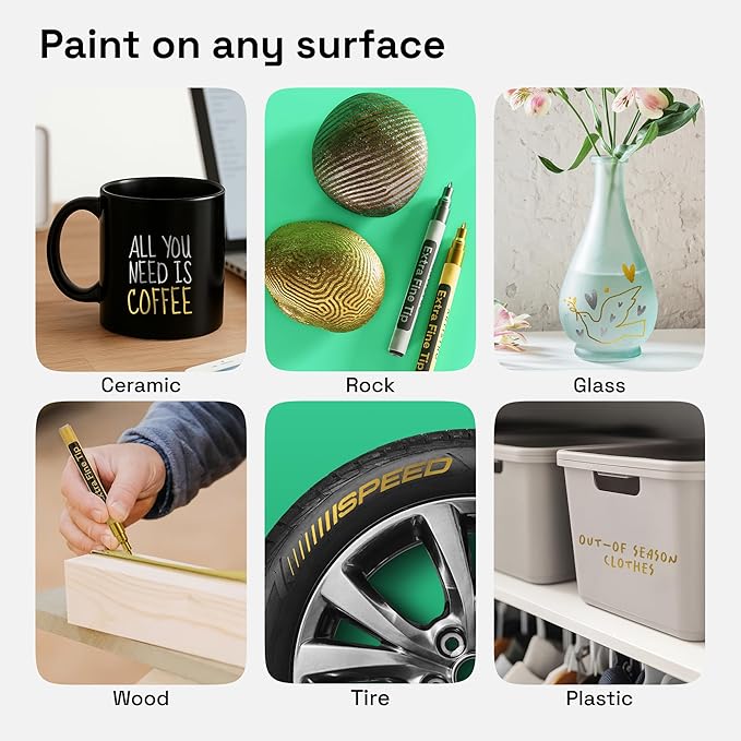 ARTISTRO 2 Gold & Silver Permanent Marker - Waterproof Markers for Tire, Fabric, Rocks, Glass, Ceramic, Wood, Paper - Oil Based Paint Pens - Extra-Fine Tip 0.7mm