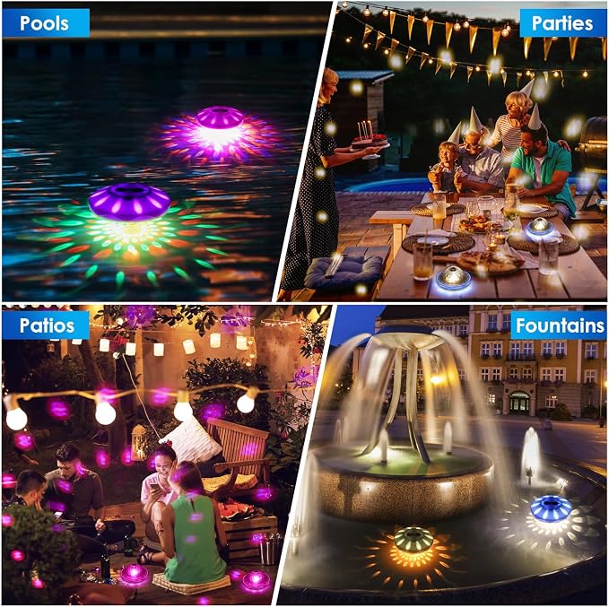QOLNBY Floating Pool Lights(1 Pack), Rechargeable Pool Lights with 6 Dynamic Lighting Effects, Upper and Lower Color Changing Floating Light, IP68 Waterproof Lights for Pools, Hot Tubs, Fountain