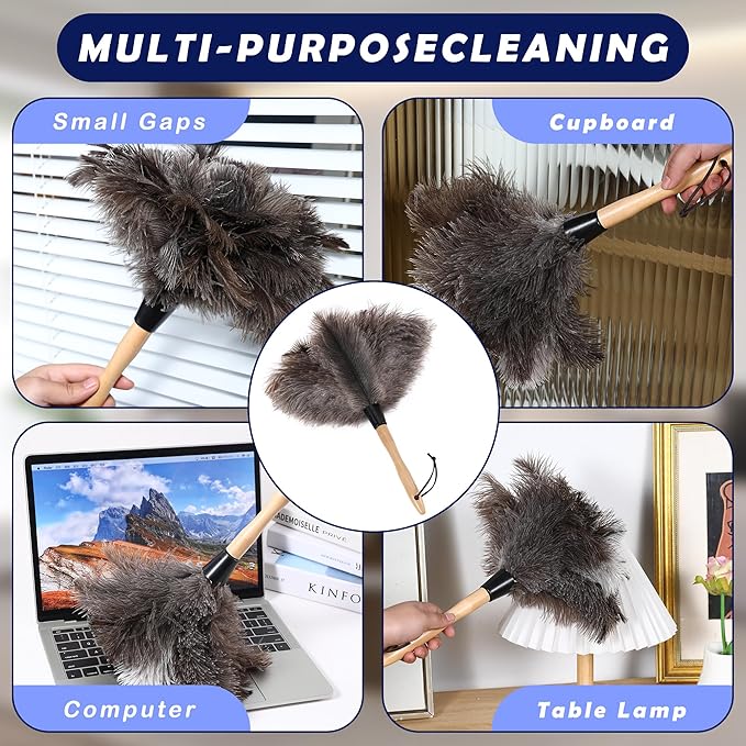 Soarer Ostrich Feather Duster - 14 inches Fluffy Handle Reusable Feather Duster 2pcs Cleaning Brush for Cleaning Supplies,Ceiling Fan, Crafts, Blinds, Furniture