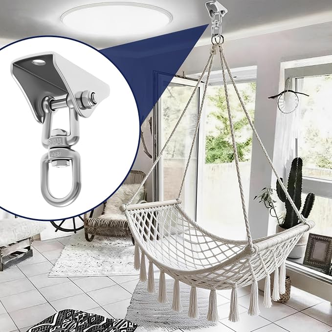 4Pcs Heavy Duty Swing Hangers Kit,304 Stainless Steel,1000 LBS Load Capacity,360° Swivel Hooks with Nylon Washers,Ceiling Mount Hardware for Porch,Hammock Chair,Yoga Swing,Punching Bag & Playground