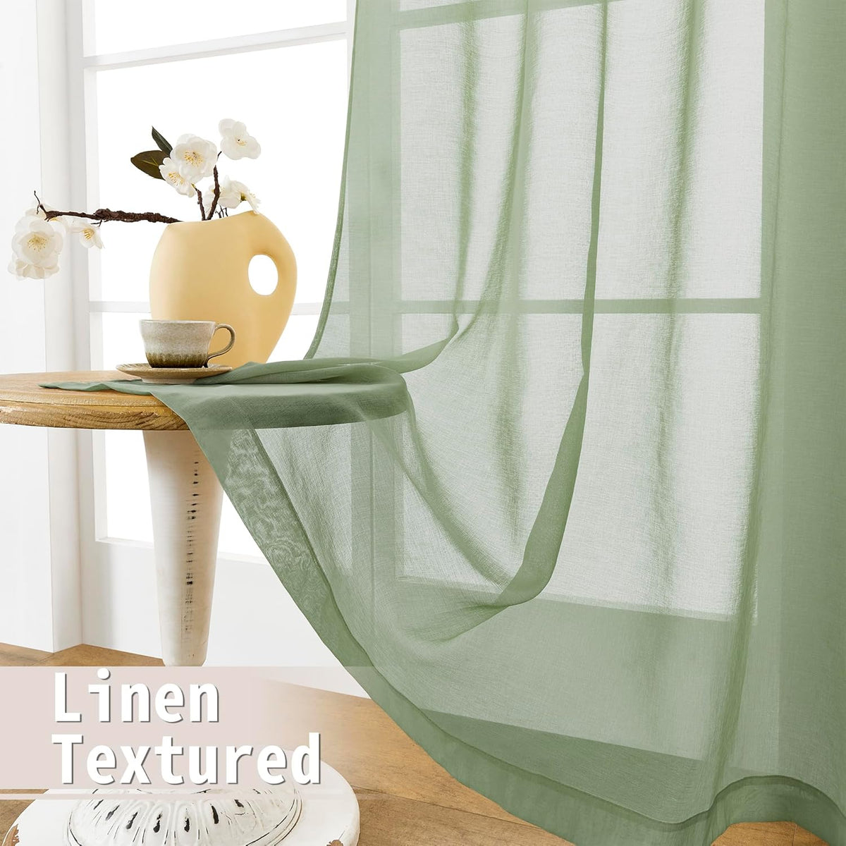 Tollpiz Sheer Door Curtain Closet Linen Textured Curtain Sheers Doorway Light Filtering Voile French Door Rod Pocket Curtains Patio Door, 25 x 80 inches Long, Sage Green, Set of 1 Panel