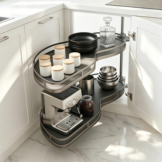 Blind Corner Cabinet Pull Out Organizer 12 14 16 18 Inch, 2 Tier Kitchen Cabinet Organizer, Heavy Duty Adjustable Lazy Susan Shelf with Soft Close, Left or Right Mount for Blind Corner Cabinets