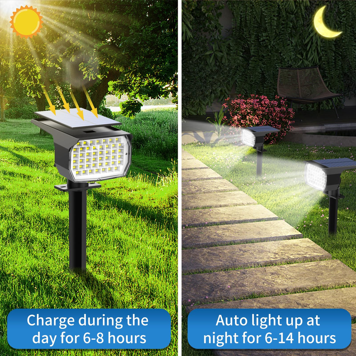 Tadyreal Solar Spot Lights Outdoor 10 Pack, [46 LED/3 Modes] Solar Landscape Spotlights Waterproof, 2-in-1 Auto On/Off Solar Powered Lights for Outside Yard Garden Wall Pathway(Cool White)