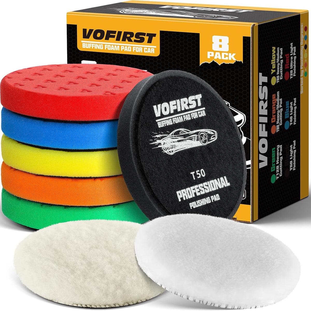 8 Pcs Buffing Polishing Pads, 6 Inch Polishing Pads, Car Compound Buffing Sponge Pads and Woolen Pads Cutting Polishing Pad Kit for Car Buffer Boat Compounding, Polisher & Waxing