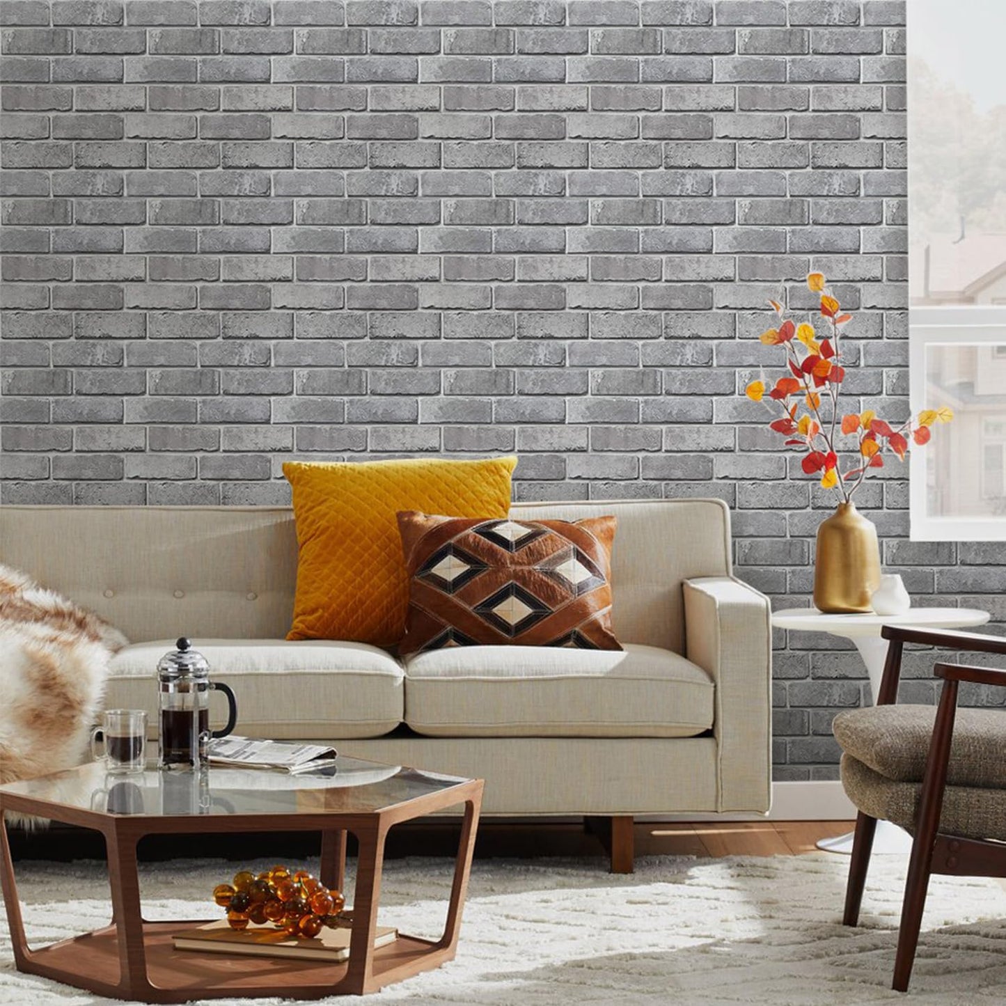 Commomy 3D Brick Peel and Stick -10 pcs 11.8"X11.8" Small Size Thin PVC Faux Brick Wall Panels Farmhouse 3D Wall Panels for Living Room,Bedroom,RV, Kitchen,Fireplace