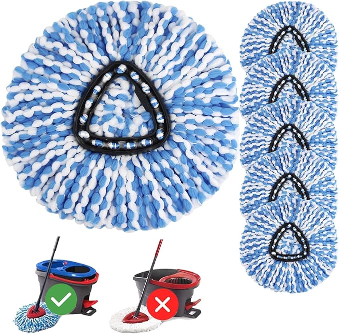 6 Pack Spin Mop Head Replacement for O Cedar RinseClean Spin Mop Refill, Mop Replace Head for Only 2-Tank System, Fluffy Microfiber, Machine Washable