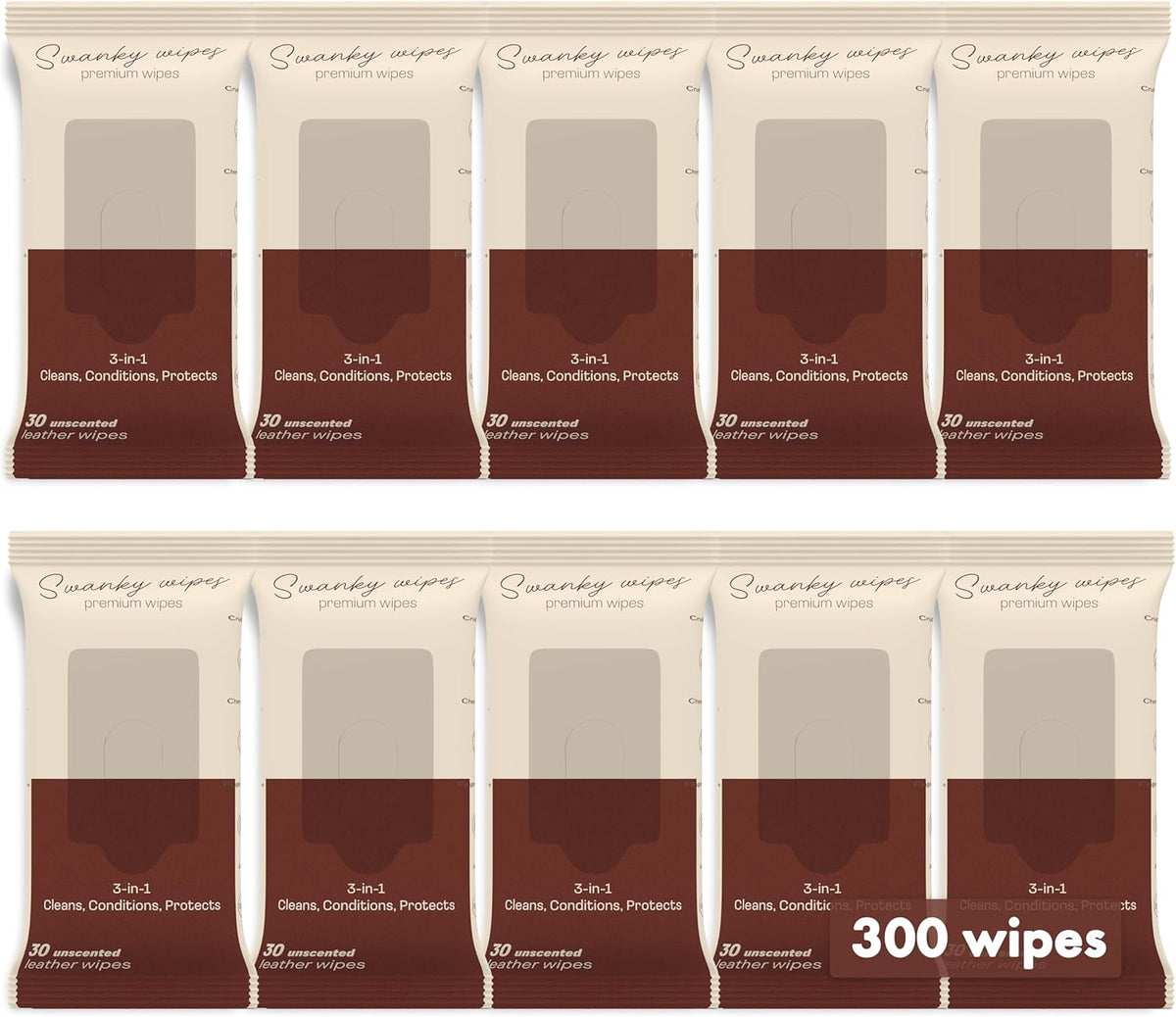 Swanky Leather Wipes - Leather Cleaner and Conditioner for Purses, Shoes, Furniture Polish & Car Seats, Prevents Fading & Cracking, Restores Softness & Shine - Soft Wipes, 300 Count