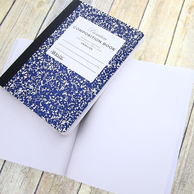 BAZIC Composition Book Black Marble Unruled Ruled 100 Sheet Notebook, Blank Page Journal Comp Notebooks for School, 4-Pack