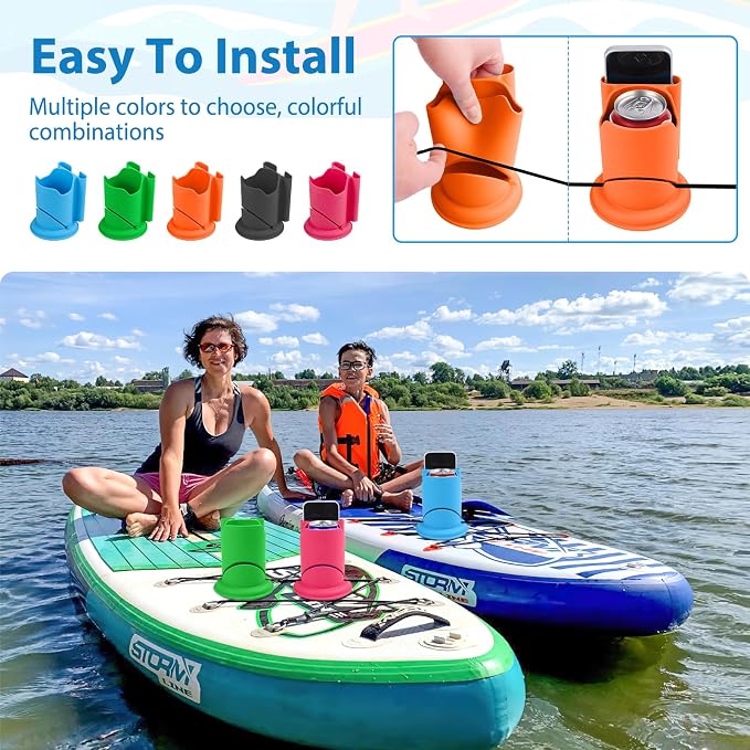 Paddleboard Cup Holder, Paddle Board and Kayak Drink Holder, 2-in-1 Drink & Phone Holder, Paddleboard Accessory for Surfboards, Canoes, SUPs, Kayaks, Boats (Orange)