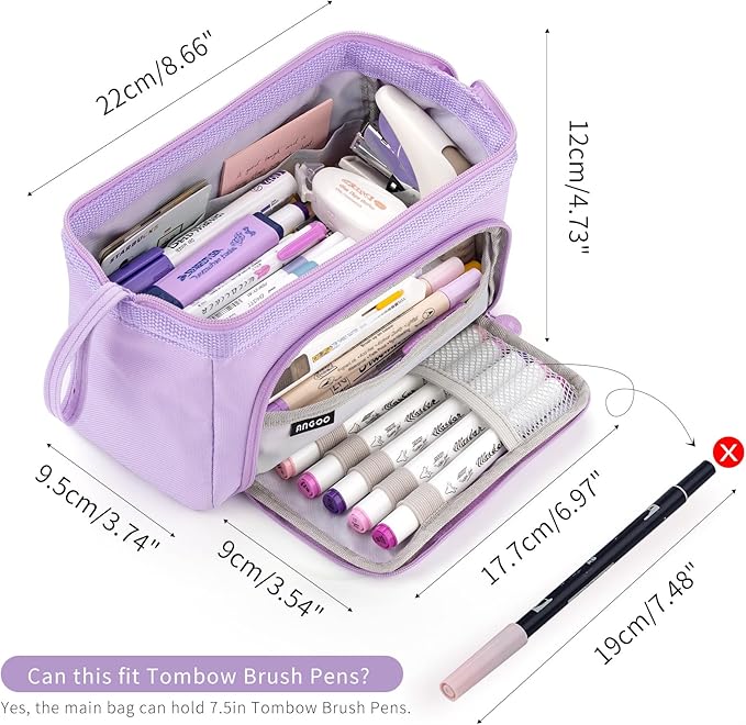 HVOMO Pencil Case Large Capacity Pencil Pouch Handheld Pen Bag Cosmetic Gift for Office School Teen Girl Boy Men Women Adult (Purple)