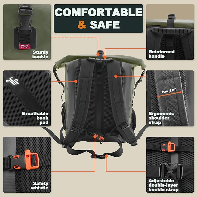 OSAH DRYPAK Waterproof Backpack Dry Bag 25L/35L/55L/85L – Heavy Duty Roll-Top Hiking Backpack Sack Keeps Gear Dry for Travel, Kayaking, Boating, Camping, Rafting and Fishing