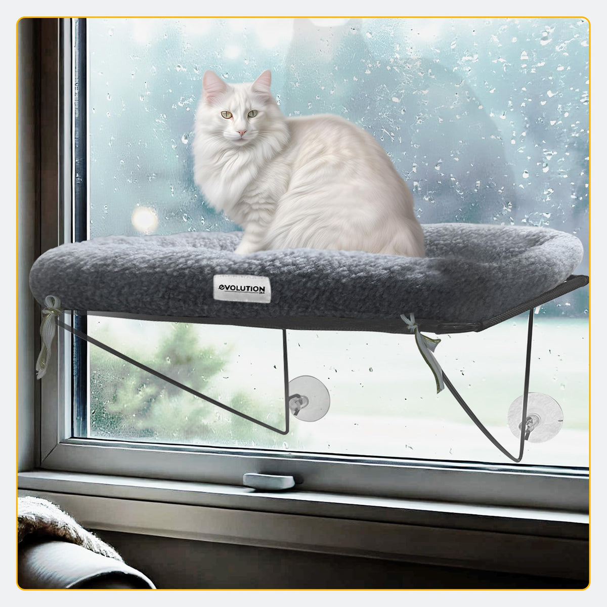 EvolutionUSA Cat Window Perch, Durable Feline Bed, Comfy Perch for 360 Views, Durable Elevated Pet Lounger, Ideal Cat Window Hammock for Large Cats, Heavy Duty, Large Size 24.4x12.6 in