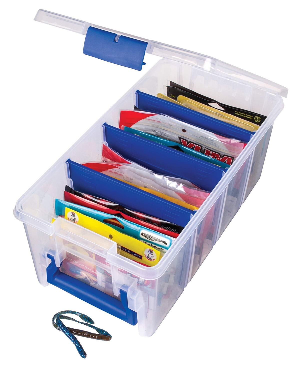 Flambeau Outdoors 4510 Clear Fishing Tackle Box Organizer - Super Half Satchel Soft Lure Storage Boxes, Bait Organizer, Tuff Tainer with Zerust Anti-Rust Dividers