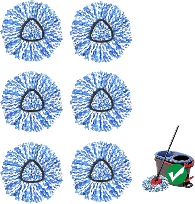 6 Pack Mop Replace Head, Mop Head Replacement, Microfiber, Machine Washable, Easy to Replace and Deep Cleaning