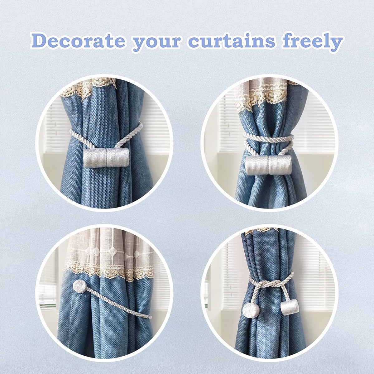 Hion Magnetic Curtain Tiebacks Grey 2pcs, Curtain Tiebacks Buckles Holdbacks Holders Hooks Clip for Home Bedroom Office Decorative Curtain