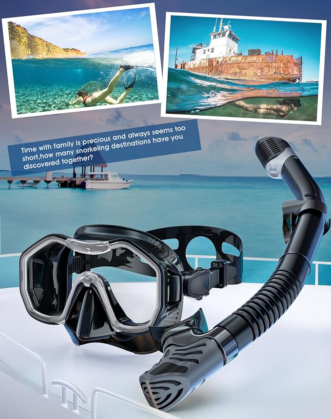 Snorkeling Gear for Adults Kids, Dry-Top Snorkel Set, 180°Panoramic Wide View Diving Mask Breathing Freely Snorkel Mask for Snorkeling Scuba Diving Swimming Travel