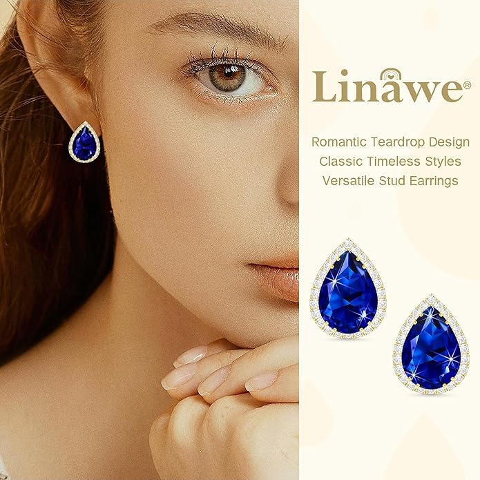 Linawe Women Stud Earrings, Teardrop Diamond Moissanite Cubic Zirconia Earrings Studs Rhinestone Jewelry Gold/Silver/Rose Gold