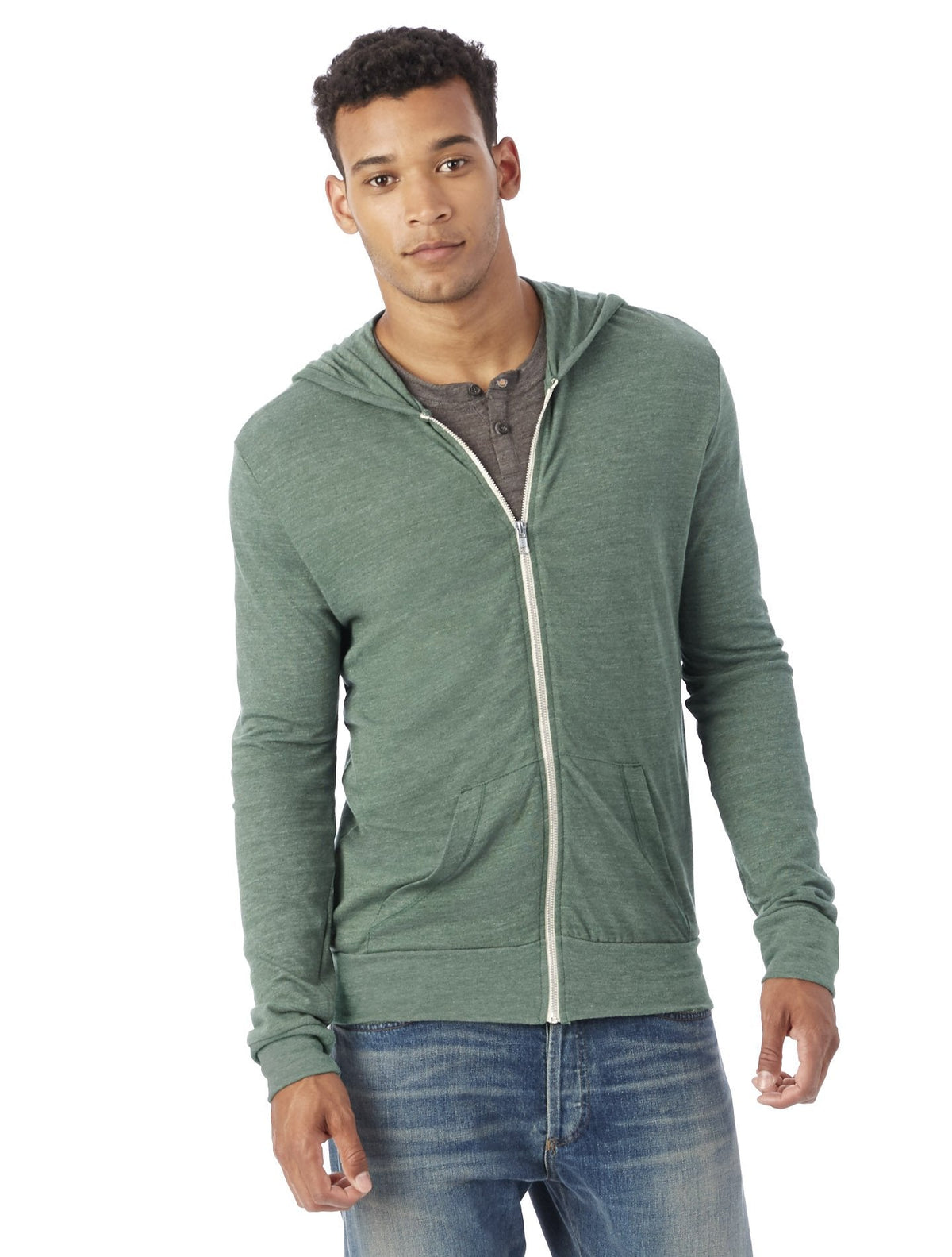 Alternative Men's Eco Zip Hoodie Sweatshirt, Dusty Pine, Small