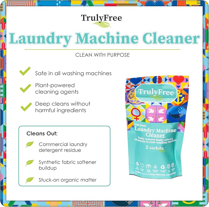 Truly Free Laundry Washing Machine Cleaner and Deodorizer | Top Load & Front Load Washer Cleaner for Grime, Mold, Odor Remover | Safe for HE Washing Machines & Septic Tanks, Non Toxic, Natural, Clean