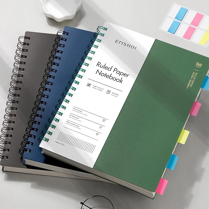 EMSHOI B5 Spiral Notebook College Ruled Lined Journal, Large 7.48" X 10.15", 300 Pages/150 Sheets, 100gsm Thick Paper, Waterproof Hardcover, for Office School Women Men Work Writing Notes, Blue