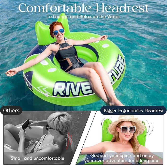 4 Pcs 53'' River Tubes for Floating Heavy Duty Inflatable River Floats for Adults Large Lake Tube Float with 2 Cup Holders & Comfortable Backrest Recreational Pool Water Rafts Holds 300lb
