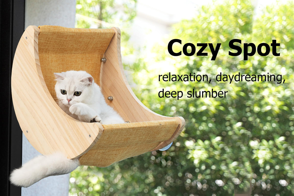 HAPYKITYS Window Cat Bed Moon Perches, Mounted with Strong Suction Cups Cat Window Seat for Sleep and Watch Birds