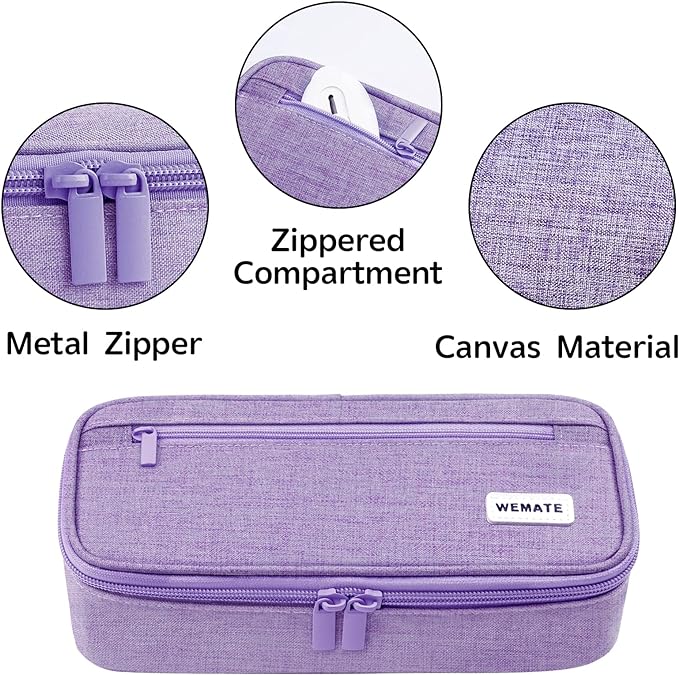 WEMATE Pencil Case, Large Storage Organizer for Stationery, Back - to - School Essential, Teacher Must - have, Big Pencil Pouch, Marker Case School Supplies for College & High School